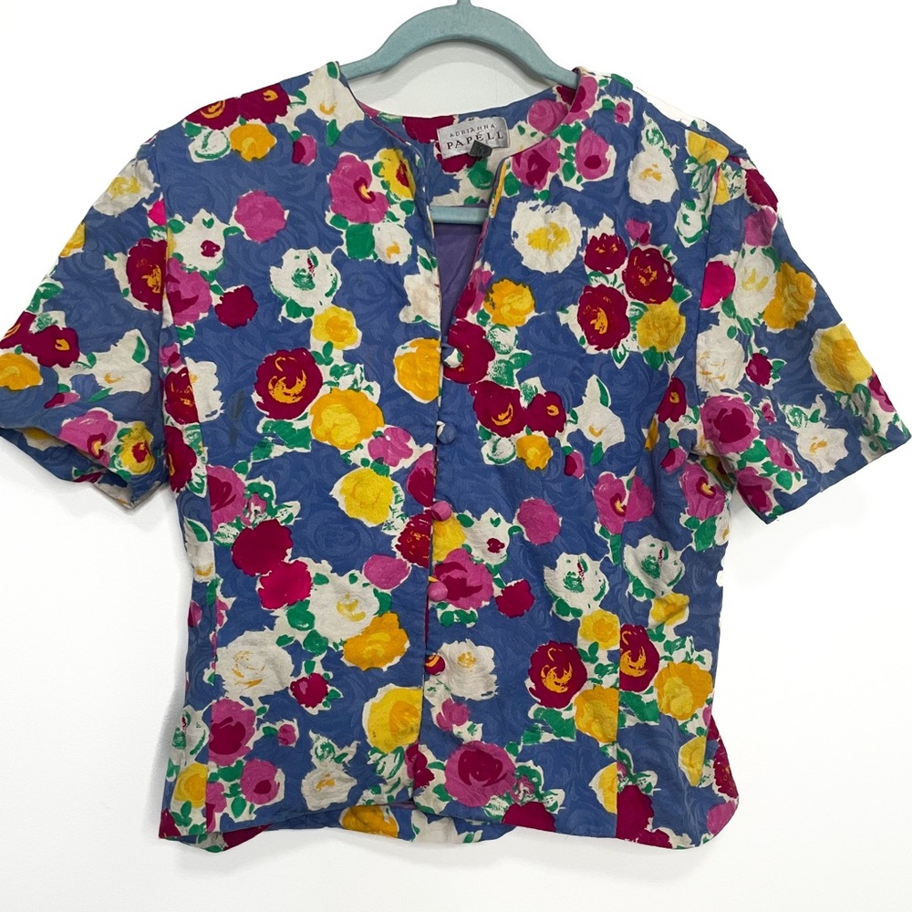 Vintage Adrianna Papell Clowncore Kidcore Floral Button Up Blouse 14